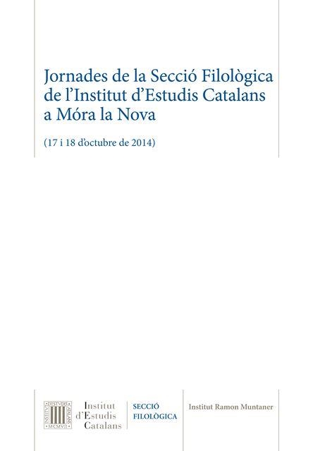 Jornades de la Secció Filològica de l'Institut d'Estudis Catalans a Móra la Nova | 9788499652993