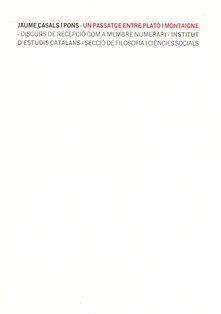 Un Passatge entre Plató i Montaigne | 9788499651569 | Casals i Pons, Jaume
