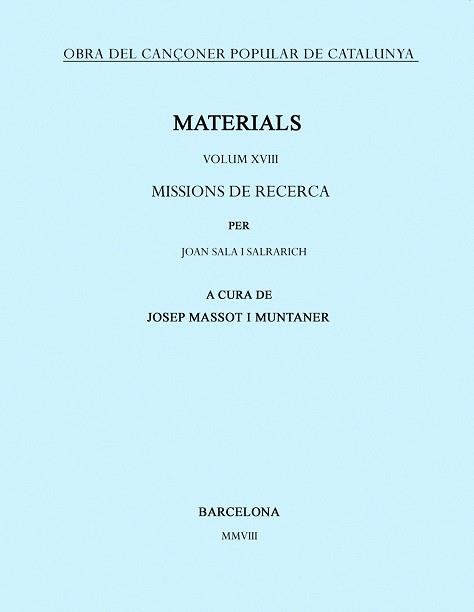 Obra del Cançoner Popular de Catalunya. Volum XVIII | 9788498830705 | Massot i Muntaner, Josep