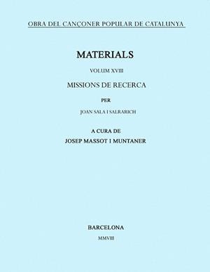Obra del Cançoner Popular de Catalunya. Volum XVIII | 9788498830705 | Massot i Muntaner, Josep