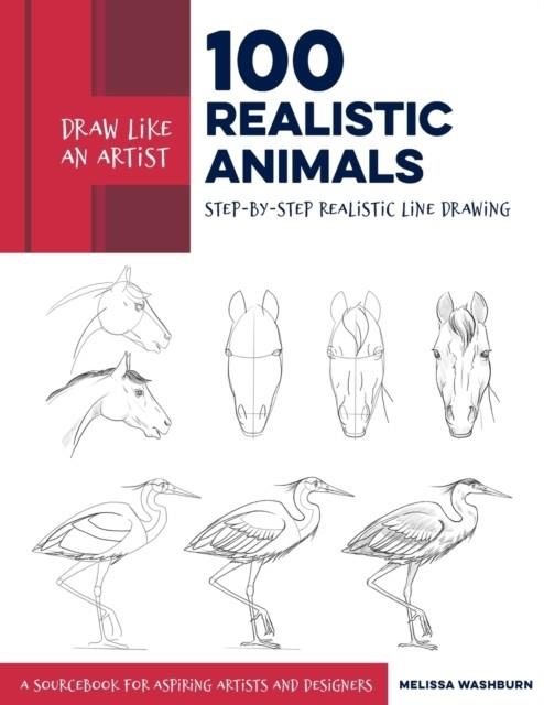 DRAW LIKE AN ARTIST: 100 REALISTIC ANIMALS : STEP-BY-STEP REALISTIC LINE DRAWING **A SOURCEBOOK FOR ASPIRING ARTISTS AND DESIGNERS | 9781631598197 | MS.MELISSA WASHBURN
