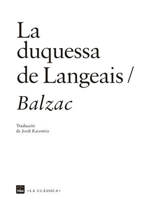 LA DUQUESSA DE LANGEAIS | 9788418858161 | BALZAC, HONORÉ DE