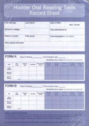 HODDER ORAL READING TESTS: RECORD SHEET PK10 | 9780340912614