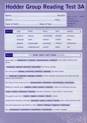 HODDER GROUP READING TESTS (HGRT) II: TEST 3, FORM A PK10 | 9780340912683