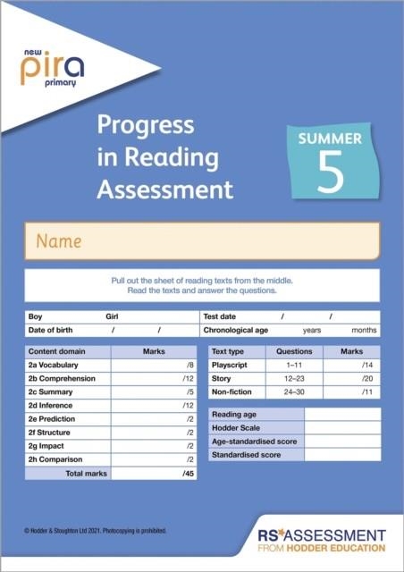 NEW PIRA TEST 5, SUMMER PK10 (PROGRESS IN READING ASSESSMENT) | 9781510475724 | COLIN MCCARTY