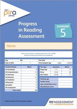 NEW PIRA TEST 5, SUMMER PK10 (PROGRESS IN READING ASSESSMENT) | 9781510475724 | COLIN MCCARTY