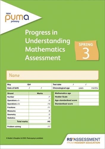 NEW PUMA TEST 3, SPRING PK10 (PROGRESS IN UNDERSTANDING MATHEMATICS ASSESSMENT) | 9781510476219 | COLIN MCCARTY