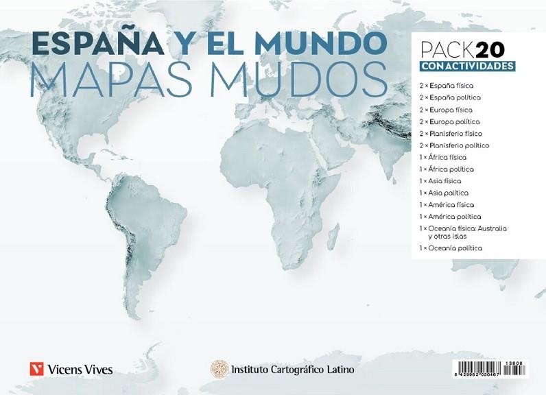 PACK 20 MAPAS MUDOS ESPAÑA Y EL MUNDO CON ACTIVIDADES | 8429962030467