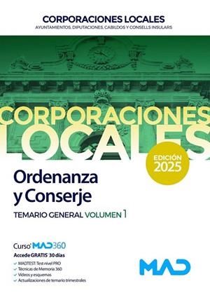 ORDENANZA Y CONSERJE DE AYUNTAMIENTOS, DIPUTACIONES Y OTRAS CORPORACIONES LOCALES. TEMARIO GENERAL VOLUMEN 1 | 9788414294628 | VARIOS AUTORES
