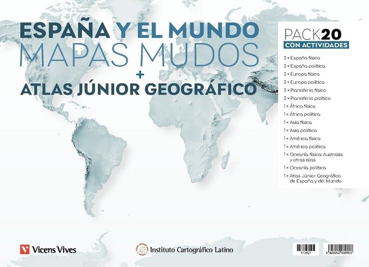 PACK 20 MAPAS MUDOS CON ACTIVIDADES Y ATLAS JÚNIOR GEOGRÁFICO DE ESPAÑA Y DEL MUNDO | 8429962030603 | INSTITUTO CARTOGRÁFICO LATINO